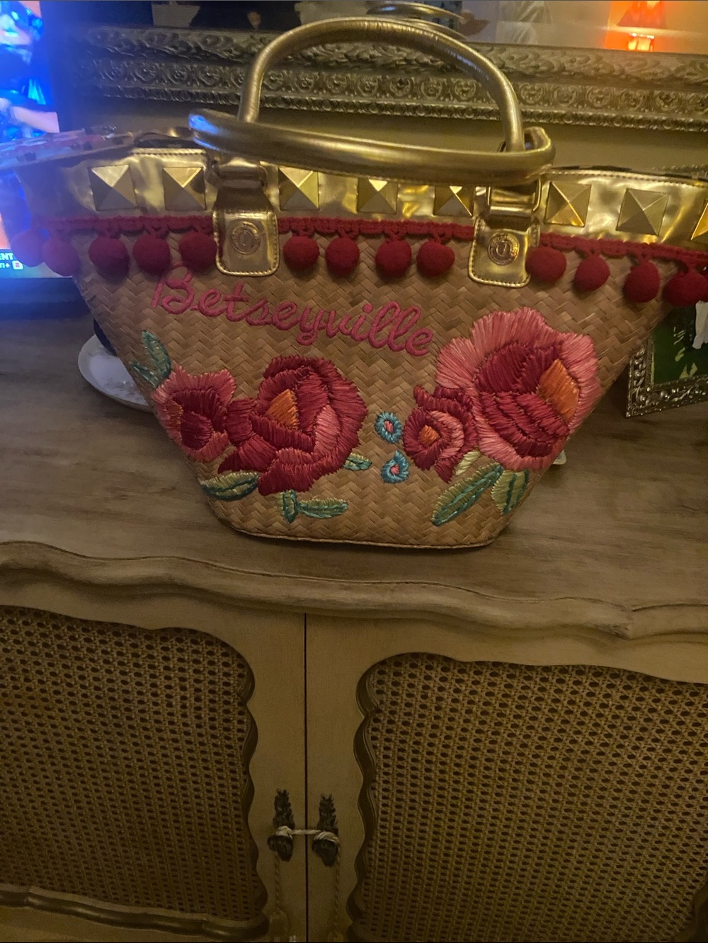 Vintage Betsey Johnson straw tote bag